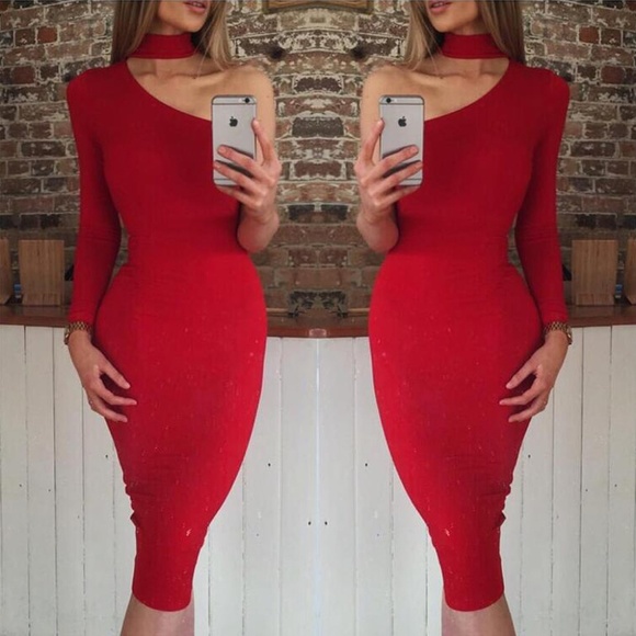 red slinky maxi dress